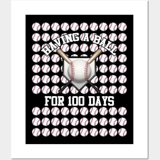 Baseball Having A Ball For 100 Days Of School Funny Gift Shirt Posters and Art